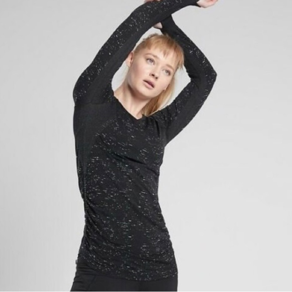 Athleta Black Speedlight Speckle Long Sleeve Top Large